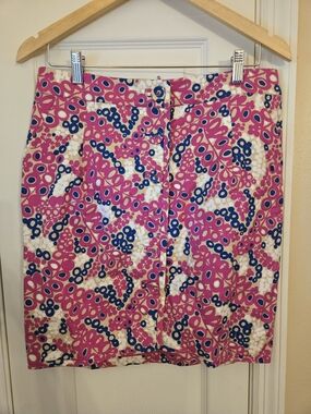 Lilly Pulitzer Women's Pink, Blue And Tan Floral Print Pencil Skirt Size 6